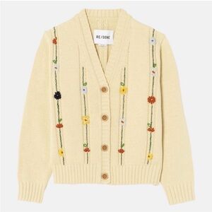Re/Done Cream Floral Embroidered Cardigan